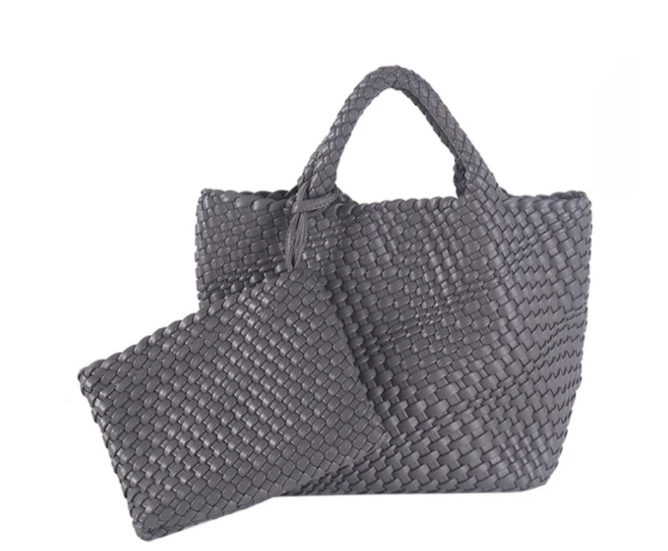 Women PU Leather Knitting Handbag Lady Fashion Classic Tote Female Quality Hand-woven Basket Shoulder Bag Messenger with Purse