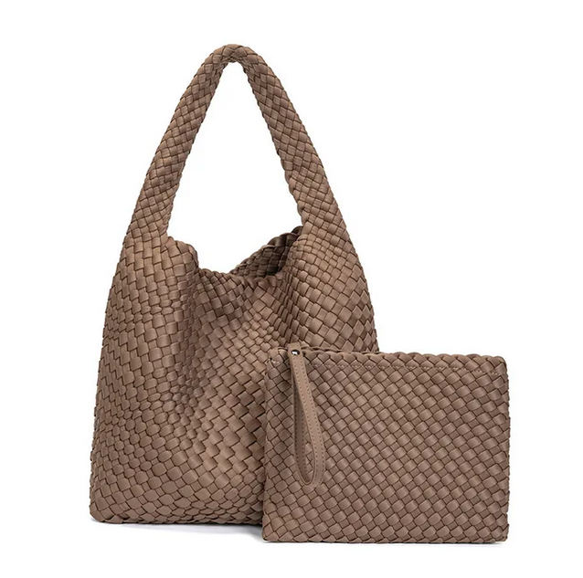 Neoprene Leather Woven Underarm Bag Pure Hand-woven Bags Basket Design Large Capacity Shoulder Bag Commuter Classic Handbag