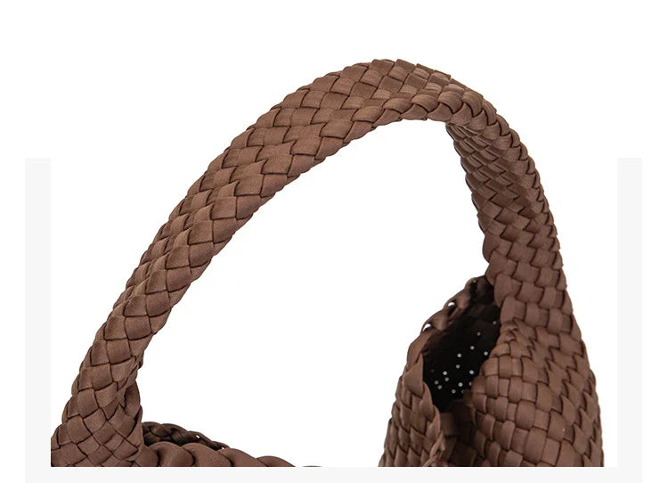 Neoprene Leather Woven Underarm Bag Pure Hand-woven Bags Basket Design Large Capacity Shoulder Bag Commuter Classic Handbag