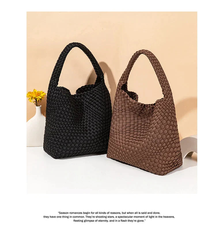 Neoprene Leather Woven Underarm Bag Pure Hand-woven Bags Basket Design Large Capacity Shoulder Bag Commuter Classic Handbag