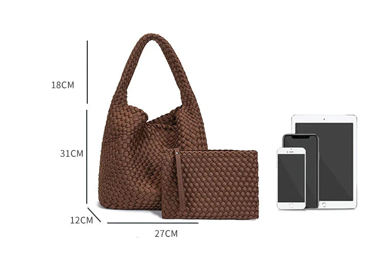 Neoprene Leather Woven Underarm Bag Pure Hand-woven Bags Basket Design Large Capacity Shoulder Bag Commuter Classic Handbag