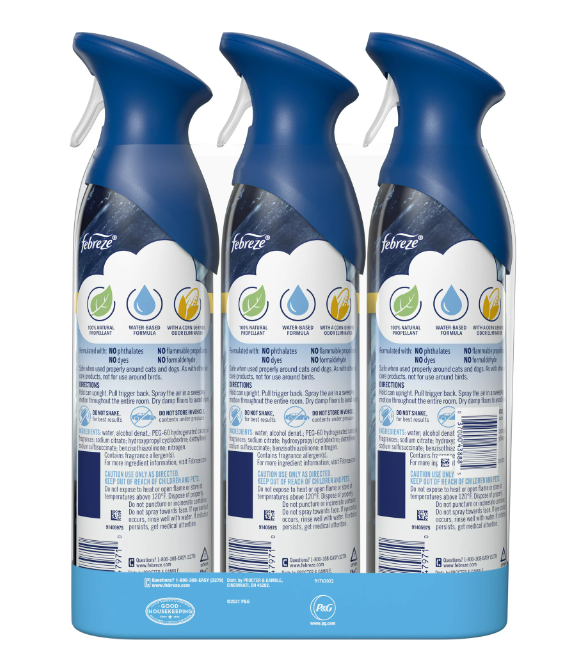 Febreze Air Freshener Spray, Air Fresheners For Bathroom, Ocean Scent, Air Refresher Spray, Bathroom Spray, Odor Fighter for Strong Odor, 8.8 oz (Pack of 3)