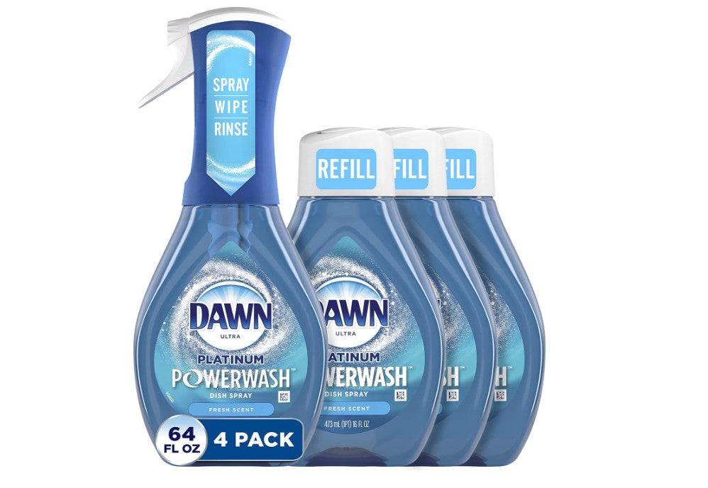 Dawn Platinum Powerwash Dish Spray, Dish Soap, Fresh Scent Bundle, 1 Spray (16oz) + 3 Refills (16oz each)(Pack of 4)