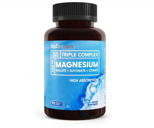 BioEmblem Triple Magnesium Complex | 300mg of Magnesium Glycinate, Malate, & Citrate for Muscles, Nerves, & Energy | High Absorption | Vegan, Non-GMO | 90 Capsules