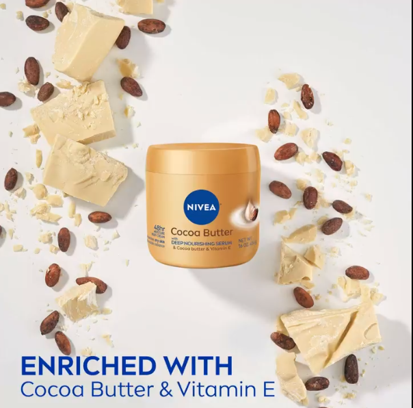 NIVEA Cocoa Butter Body Cream with Deep Nourishing Serum, Cocoa Butter Cream for Dry Skin, 16 Ounce Jar