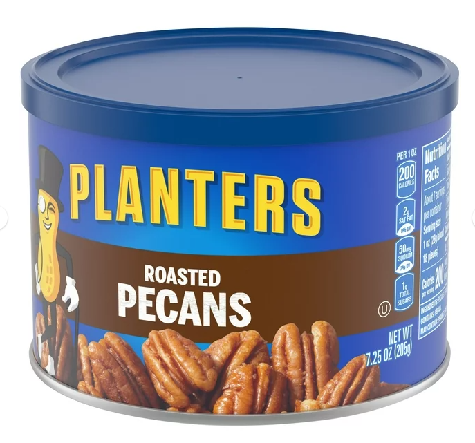 PLANTERS Roasted Pecan Nuts, Party Snacks, Plant-Based Protein, 7.25 Oz Canister