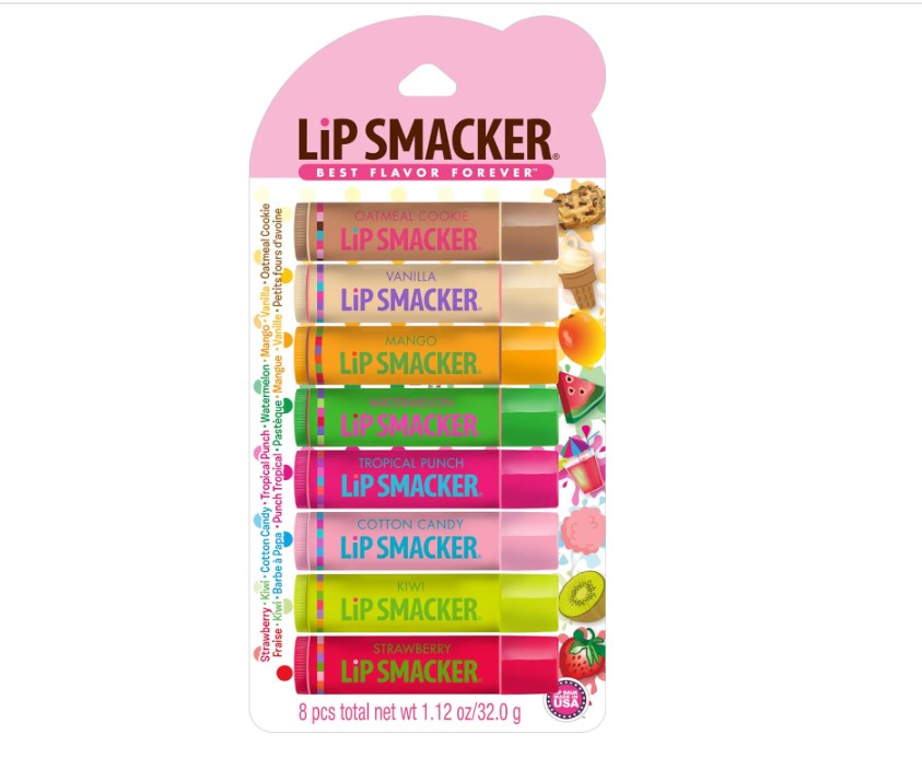 Lip Smacker Original & Best Holiday Flavored Lip Balm Party Pack, Oatmeal Cookie, Vanilla, Mango, Watermelon, Tropical Punch, Cotton Candy, Kiwi, Strawberry, Clear