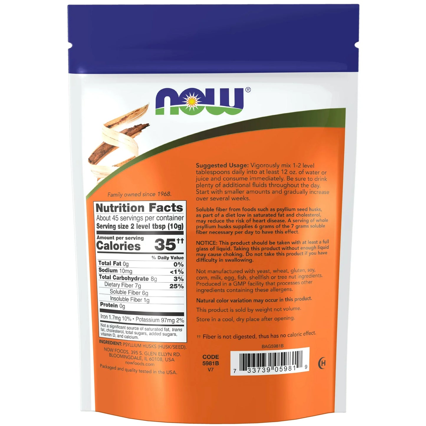 Now Foods Whole Psyllium Husk, 16 oz.