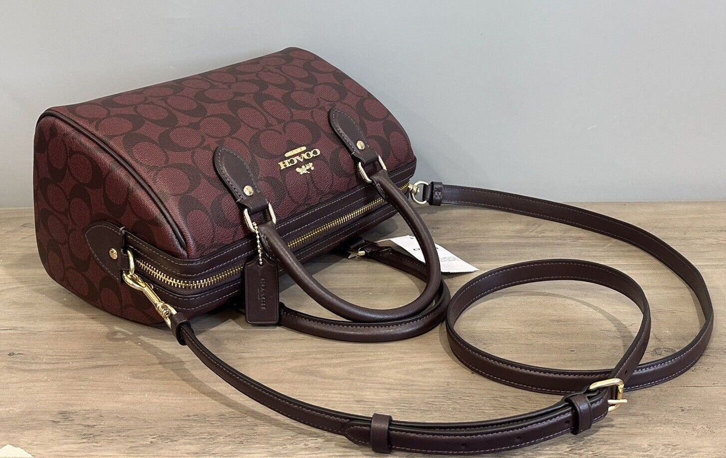 COACH CH280 Rowan Satchel Bag Signature Canvas & Leather Crossbody Oxblood Multi