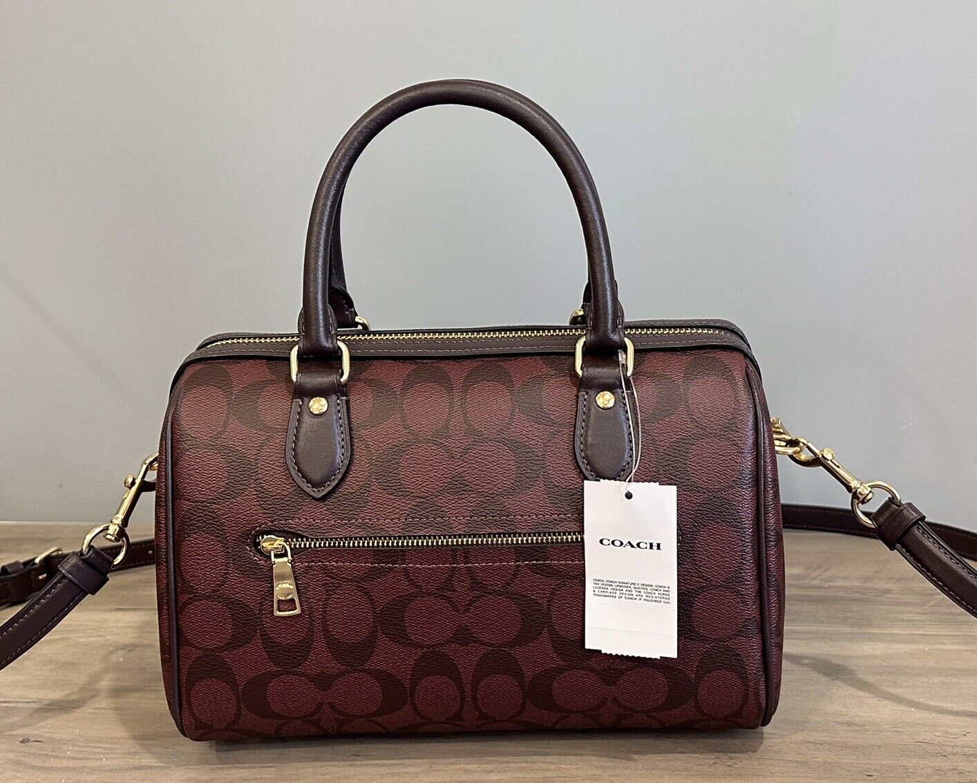 COACH CH280 Rowan Satchel Bag Signature Canvas & Leather Crossbody Oxblood Multi