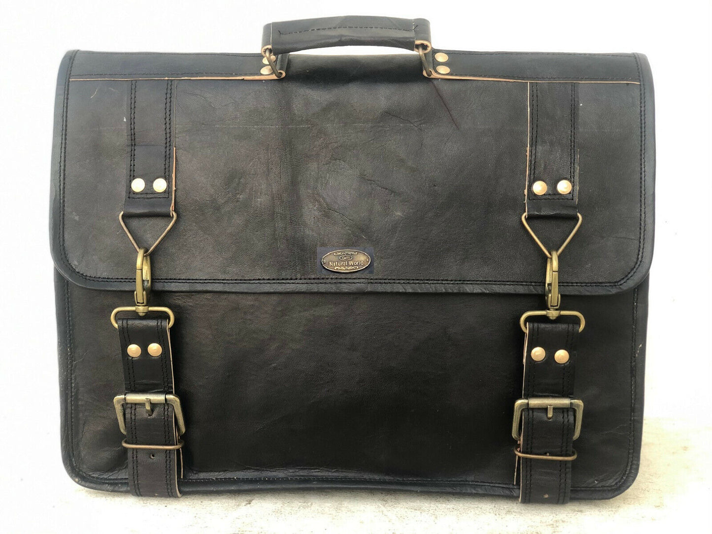 Black Leather Messenger Men Shoulder Laptop Satchel Briefcase Vintage Bag (18")