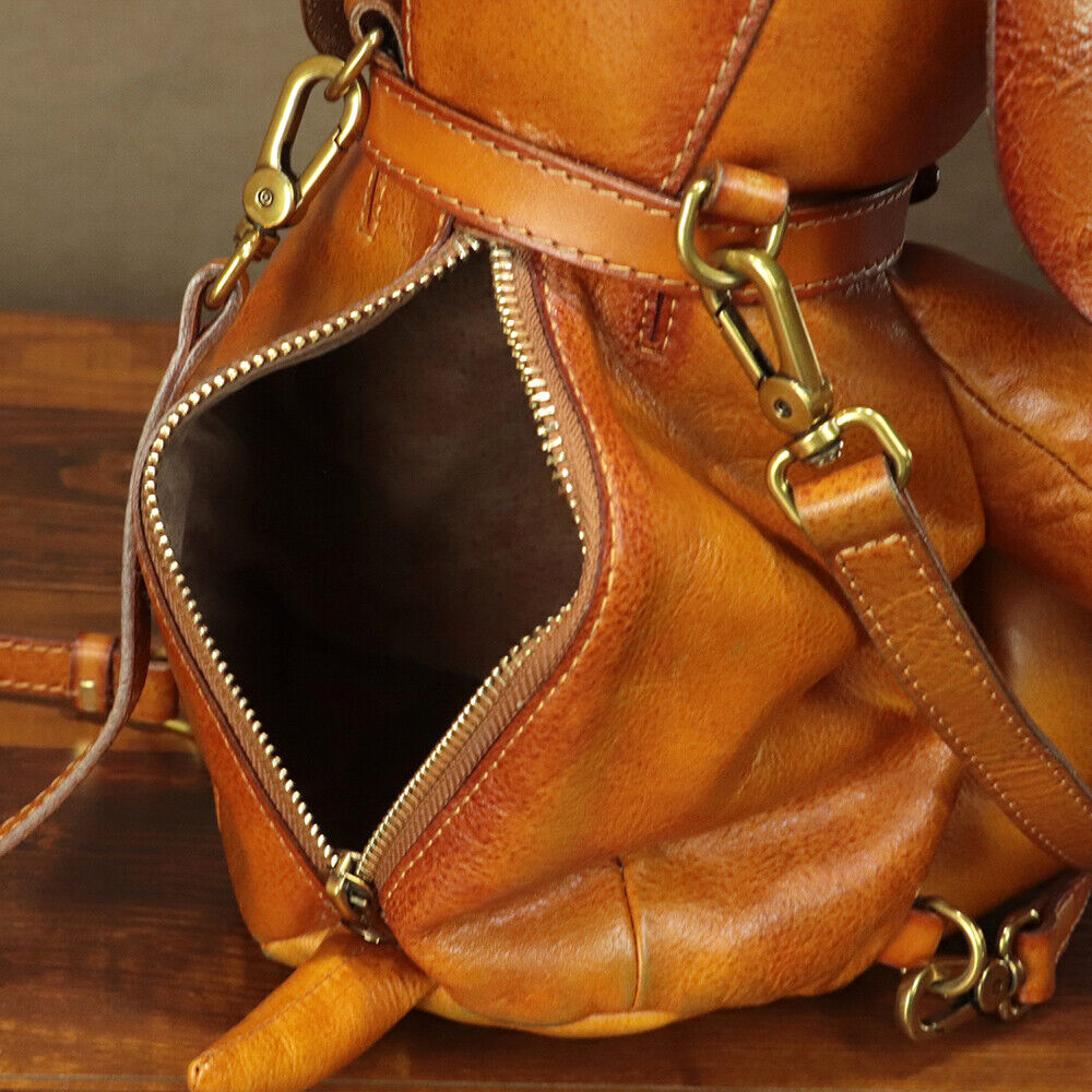 Genuine Leather Dog Backpack Purses for Women Retro Leather Rucksack Handmade