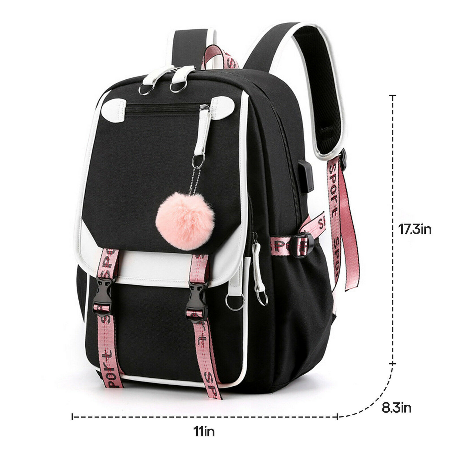 Women School Bag Oxford Waterproof Girls Backpack Rucksack w/ USB Charging Port