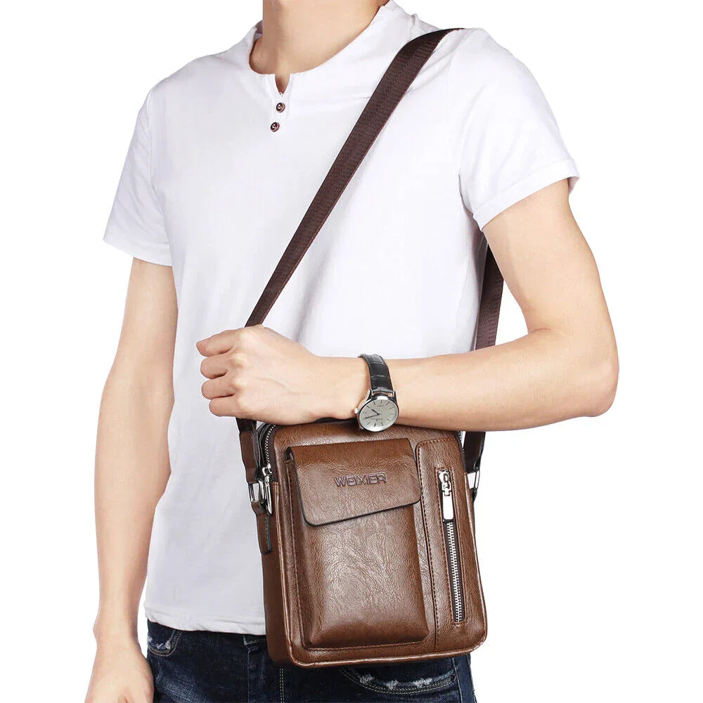 Men's PU Leather Messenger Bag Waterproof Handbag Cross Body Tote Shoulder Satchel