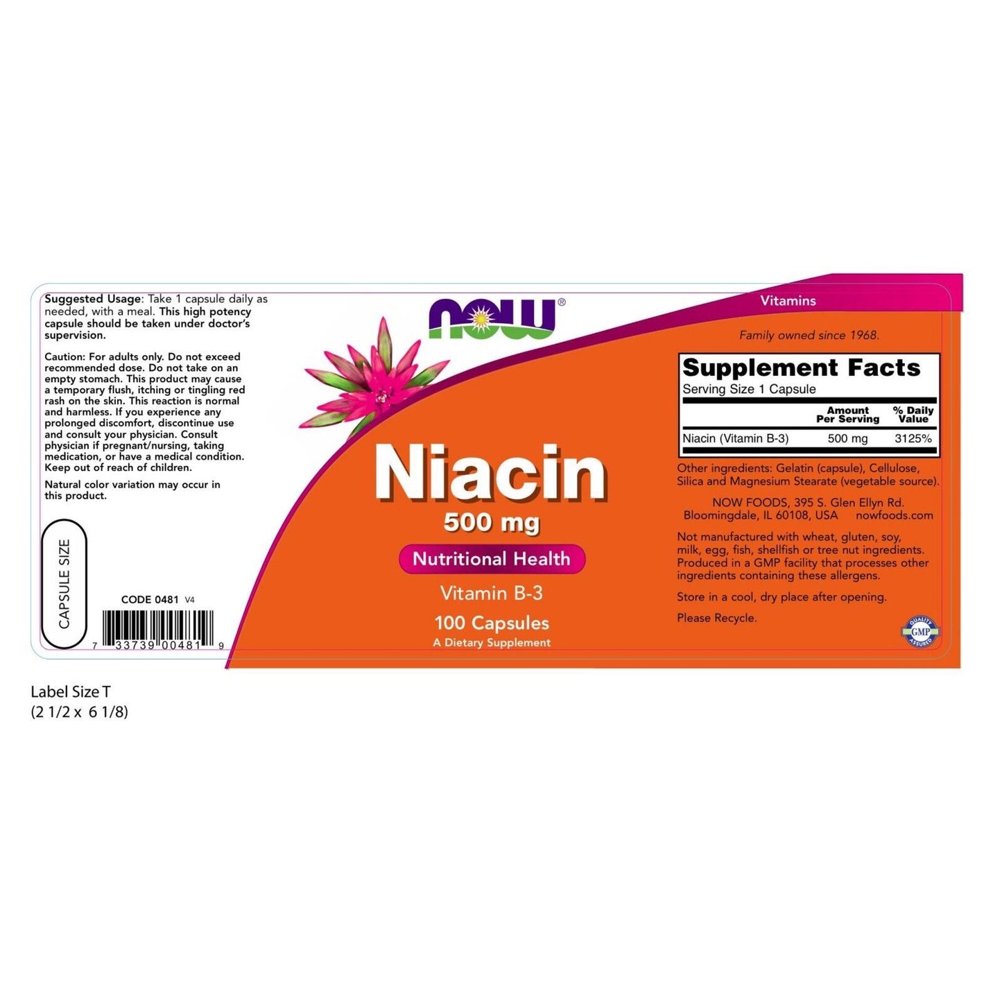 NOW Foods Niacin, 500 mg, 100 Capsules