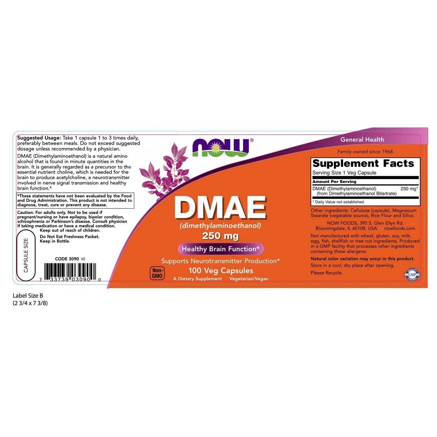 NOW Foods DMAE 250 mg, 100 Veg Capsules