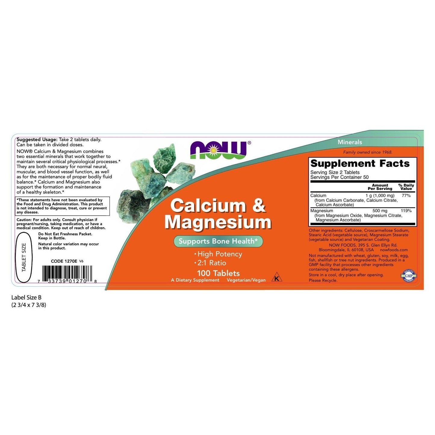 NOW Foods Calcium & Magnesium, 500/250 mg, 100 Tablets