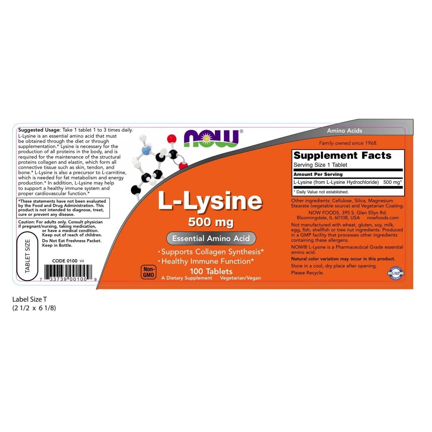 NOW Foods L-Lysine, 500 mg, 100 Tablets - Collagen Synthesis & Immune Function