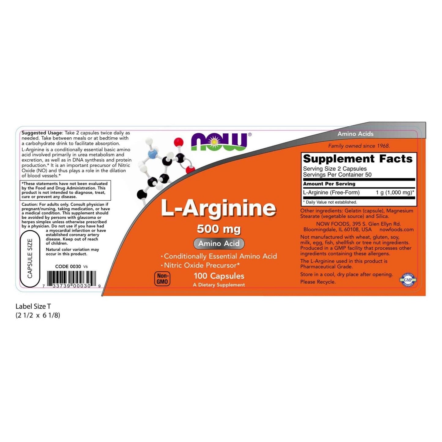 NOW Foods L-Arginine, 500 mg, 100 Capsules