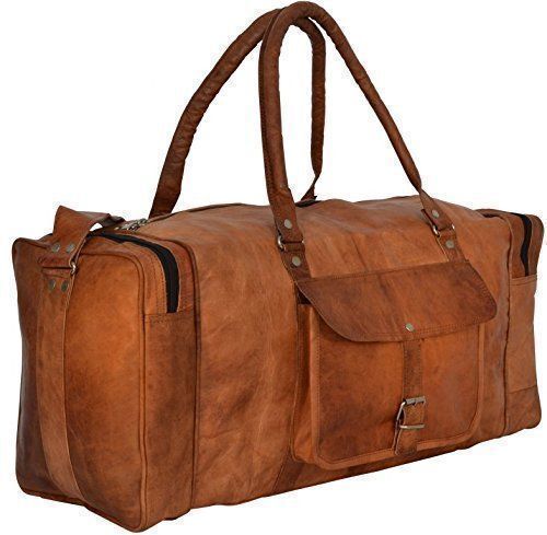 New Men's genuine Brown Leather Retro vintage Large Round duffle travel gym bag