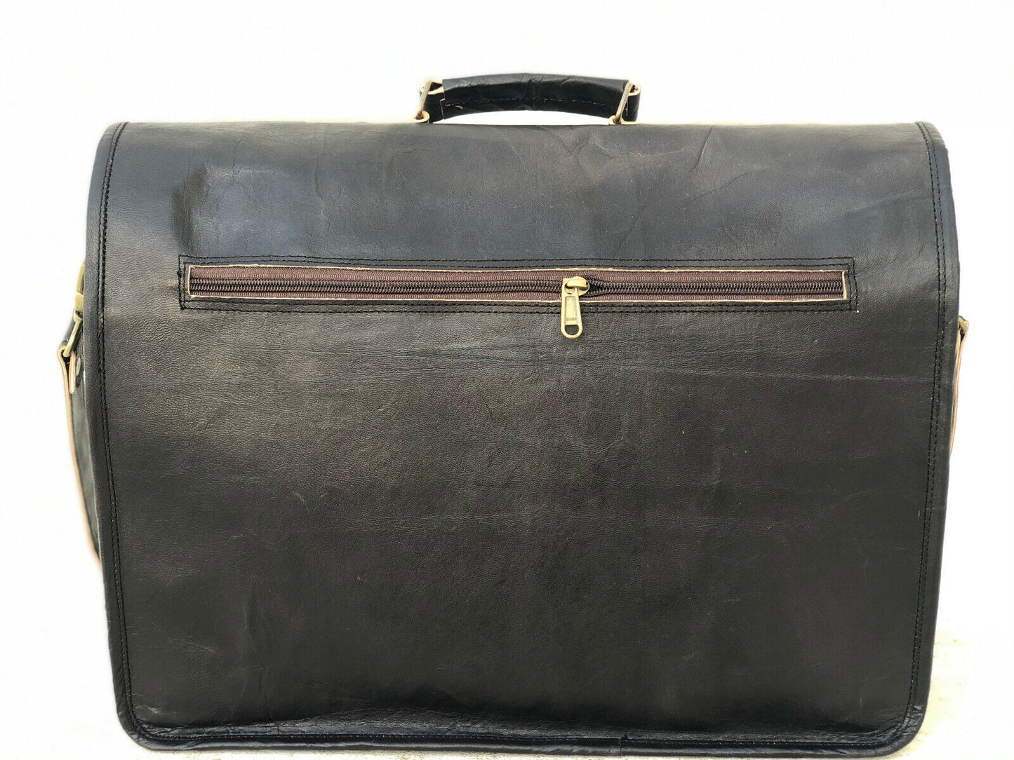 Black Leather Messenger Men Shoulder Laptop Satchel Briefcase Vintage Bag (18")