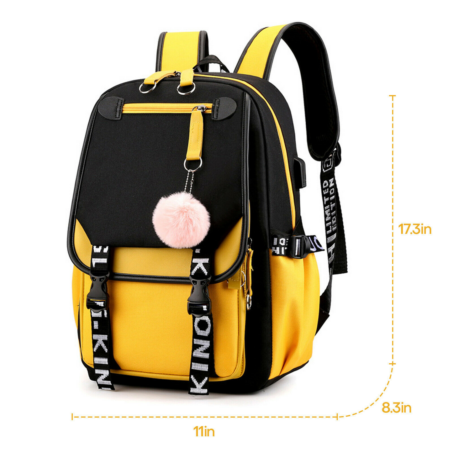 Women School Bag Oxford Waterproof Girls Backpack Rucksack w/ USB Charging Port